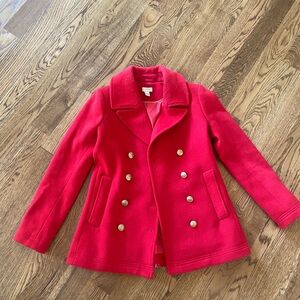 J. Crew Red Pea Coat with Gold Buttons